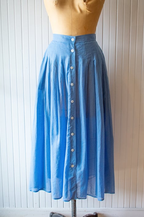 Vintage 1990s Polka Dot Cotton Midi Skirt 30&quot; Waist