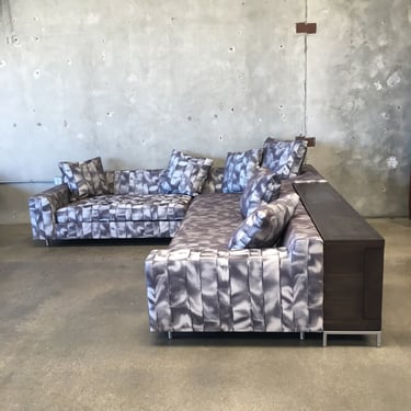 Custom Donghia Fabric Sectional Sofa with Built in Sofa Table