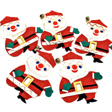 VINTAGE: 5 Japan Santa Fabric Burlap and Felt Christmas Santas - Handmade - Mad in Japan - SKU 16-C1-00013099 