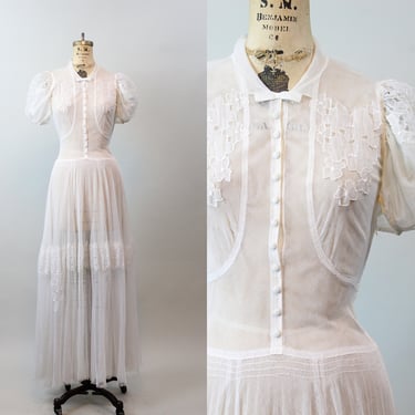 1940s MESH LACE WEDDING gown dress xs small | new winter 