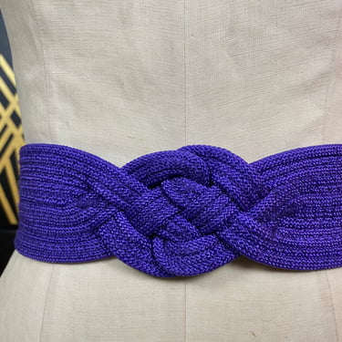 wide purple belt, vintage belt, 1980s accessories, woven, size medium, 1980s belt, cinch belt, 26 27 28 waist, stranger things 