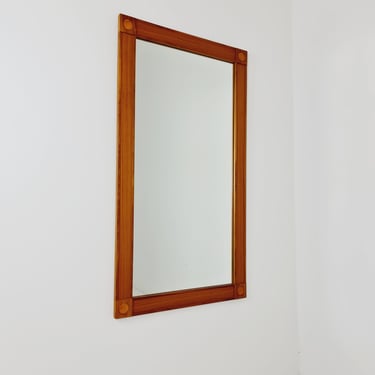 Big Teak Swedish mid-century Modern wall-mounted mirror By AB Nybrofabriken, 1960s 