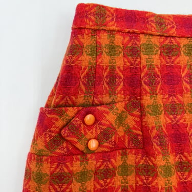 Vintage Plaid Pencil Skirt | 1960s Side Zip Orange and Hot Pink High Waist Skirt | Size Small 