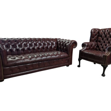 Vintage Leather Chesterfield Couch & Chair Set