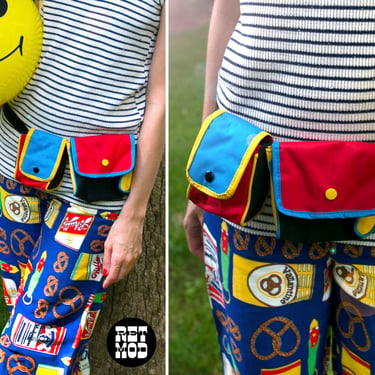 Awesome Vintage 80s 90s Colorblock Pouches Fanny Pack 