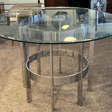 Item #AC74 Chrome &#038; Glass Top Dining Table by Richard Young for Merrow &#038; Associates c.1970