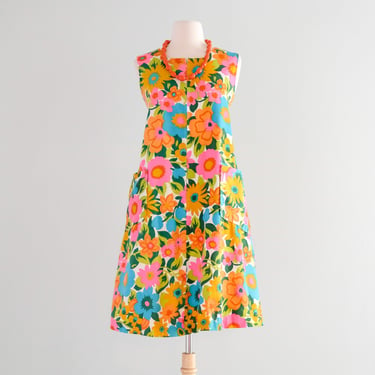 Spectacular 1960's Full Bloom Floral Summer Shift Dress / Sz ML