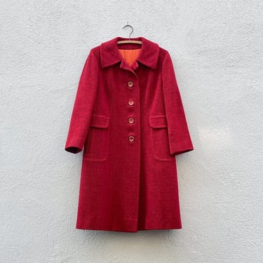 Vintage 60s Shagmoor Women's Red Herringbone Wool Coat 