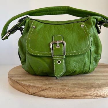 Y2K Avocado Green Vegan Leather Small Buckle Shoulder Bag 