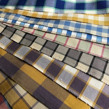 French Linen Gingham Plaid Fabric Sampler, Woven in France, Sewing Quilting Project Remnants 
