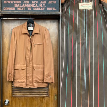 Vintage 1950’s Brown Rayon Gabardine 3/4 Length Rockabilly Jacket, 50’s Vintage Clothing 