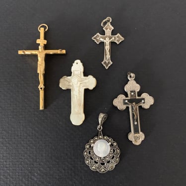 Vintage Crucifix and Cross Pendants-Lot of 5 