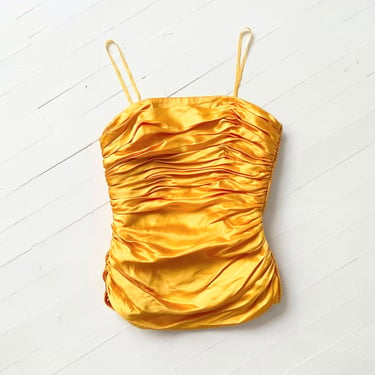 1980s Marigold Silk Ruched Corset Top 