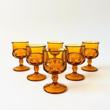 Amber Goblets - Kings Crown by Indiana Glass - Set of 6 