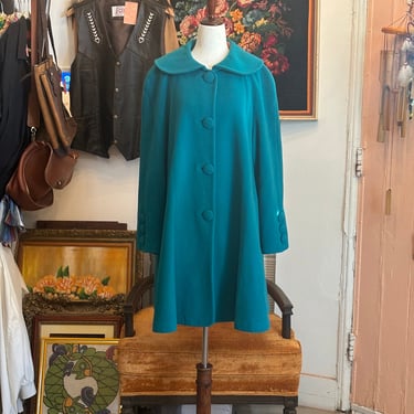 vintage 80's teal swing coat with large buttons (france) 