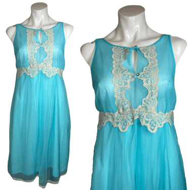 1960's Blue Chiffon Nightie Size S