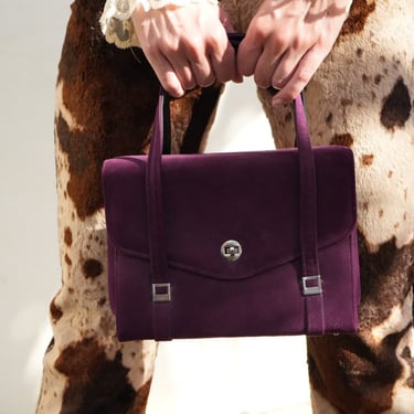1950's Suede Leather Purple Handbag / Rare Top Handle Fifties Purse / True Pinup VLV Purse 