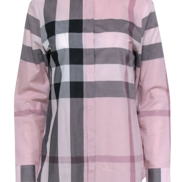 Burberry - Pink &amp; Black Plaid Button Down Shirt Sz M