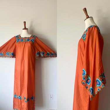 vintage Mexican floral orange tunic size medium 