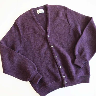 60s Purple Cardigan M - Vintage 1960s Alpaca Wool Robert Bruce Knitted Cardigan Sweater - Grandpa Grunge Cardigan - Solid Color 