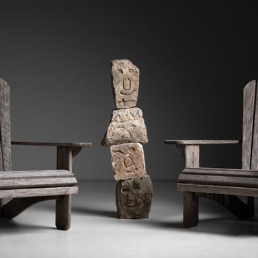 Teak Garden Chairs / Stone Head Totem