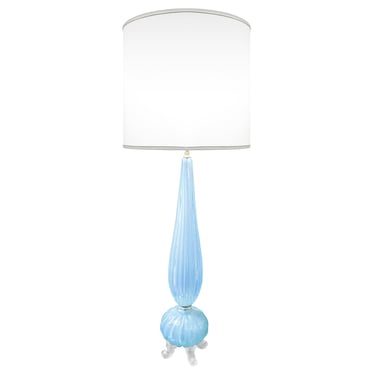 Barovier & Toso Monumental Hand-Blown Blue Glass Table Lamp 1950s
