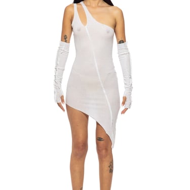 ASYMMETRIC ONE SHOULDER TANK DRESS IN WHITE RIB