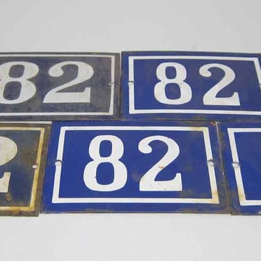 Blue & White Enamel Number 82 Sign