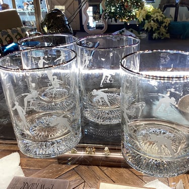 Winter Sports Scene Old Fashion or Manhattan glasses -set of 4