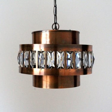 Copper & Crystall Pendant Lamp | Mid Century Modern | Ceiling Light | Chandelier | 70s | Yugoslavia 