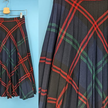 Vintage 70s Peerless of Boston XXS Wool Accordion Pleat Plaid Skirt - Seventies Wool Argyle Pleated Mini Skirt 