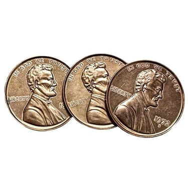 3 inch 1972 Metal Penny Coin Drink Coaster, Set of Three 