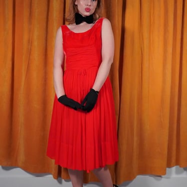 Vintage 50s Fit n Flare Velvet & Chiffon Party Dress 