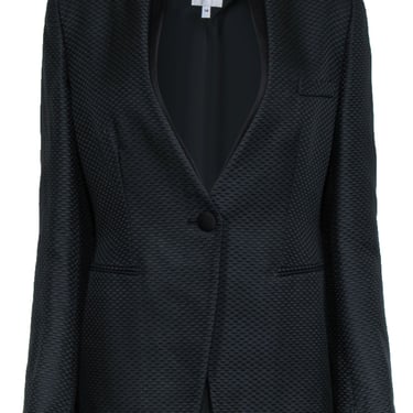 Armani Collezioni - Black Cotton & Silk Textured Blazer w/ Double Collar Sz 14