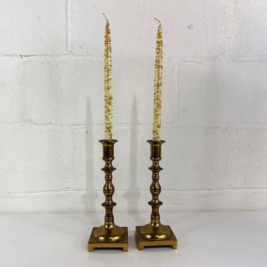 Vintage Brass Candle Holders Pair Candlesticks Retro Decor Mid-Century Hollywood Regency Candleholder Bubble Tall Wedding MCM Mantel 1970s 