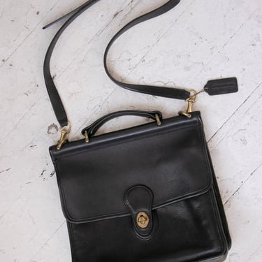 Vintage Coach Purse 1980s Black Leather Willis Cross Body Satchel Bag 