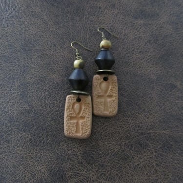 Clay carved ankh earrings 