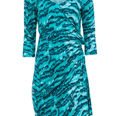 Diane von Furstenberg - Bright Green &amp; Teal Tiger Print Silk Dress Sz 6
