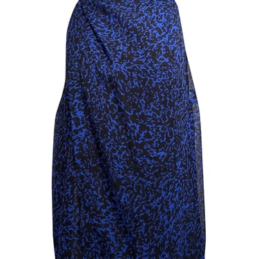 Derek Lam - Blue & Black Print Cowl Mock Neckline Top Sz 8