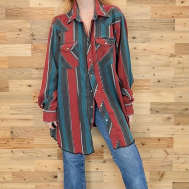 Vintage Wrangler Worn Faded Pearl Snap Striped Western Flannel Shirt / Tall XXL 