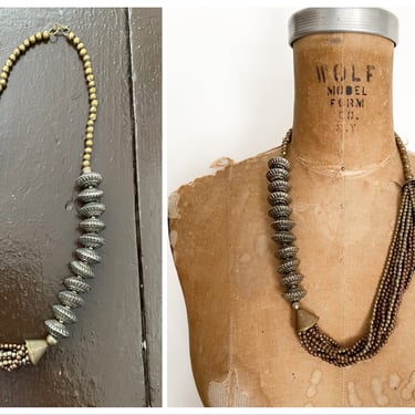 Handcrafted ‘70s brass & silver beaded necklace | bohemian necklace, vintage boho aesthetic 