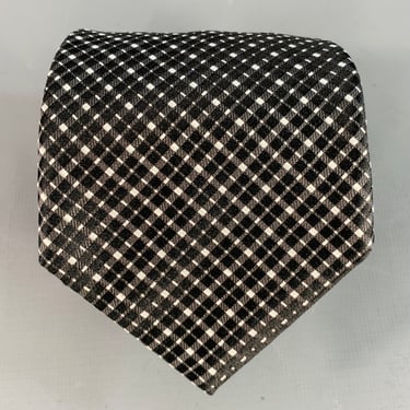 CANALI Black White Plaid Silk Tie
