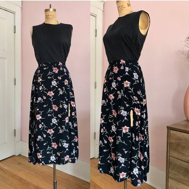 1990's Double Slit Floral Midi Skirt 