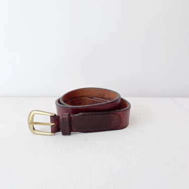 SIZE S /M Brown Harness Leather Belt / Dark Brown Saddle Leather Belt / Vintage Brass Buckle Belt 