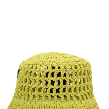 Prada Women Logo Raffia Bucket Hat