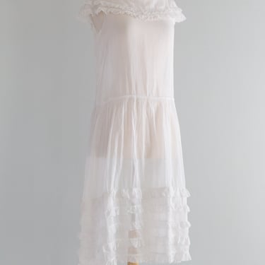 Ethereal 1920's White Cotton Tea Dress / Petite Small
