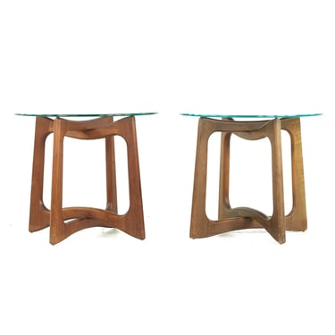Adrian Pearsall Mid Century Walnut and Glass Side Tables - Pair - mcm 