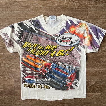 2003 NASCAR tshirt Bristol Motor Speedway Graphic Tee Medium All Over Print Sharpie 