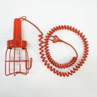 Vintage Industrial Caged Lamp / 70s Germany / Red Metal Caged Lamp / Mid Century Modern / Industrial Light / Minimalistic Lamp / Retro Lamp 