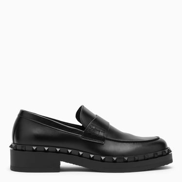 Valentino Garavani M-Way Black Leather Rockstud Loafer Men